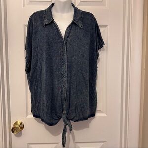 Jane + Delancey Women’s 3X Plus Denim Tie-Front Button Down Shirt NWT Tencel
